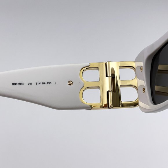 Balenciaga BB0096S 011 BRAND NEW Sunglasses White Gold Grey Rectangle Unisex - Picture 12 of 13
